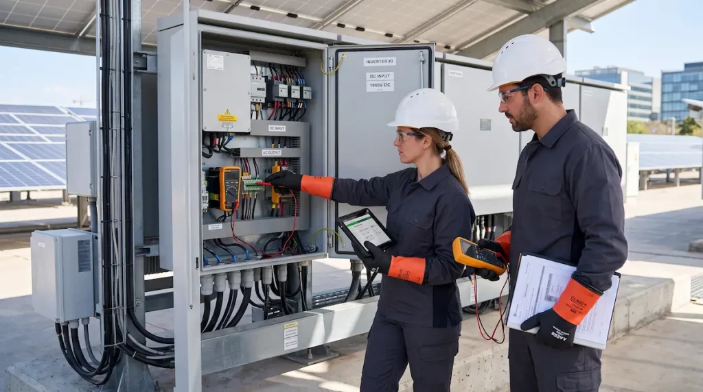 Tecnicos Midiendo Rendimiento Electrico